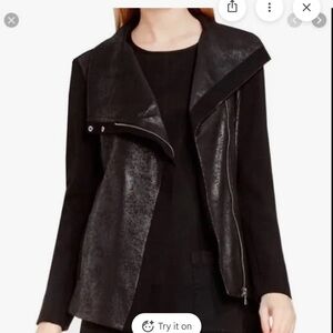 Vince Camuto Two Ponte Knit Black Moto Jacket- Medium